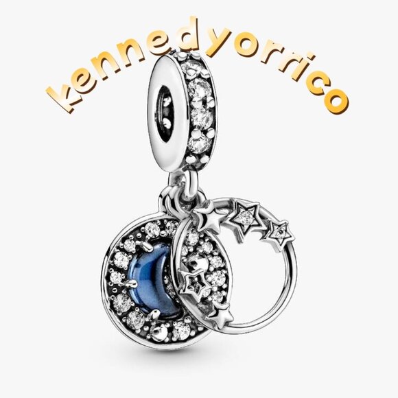 Pandora Jewelry - Pandora Blue Night Sky Crescent Moon & Stars Dangle Charm